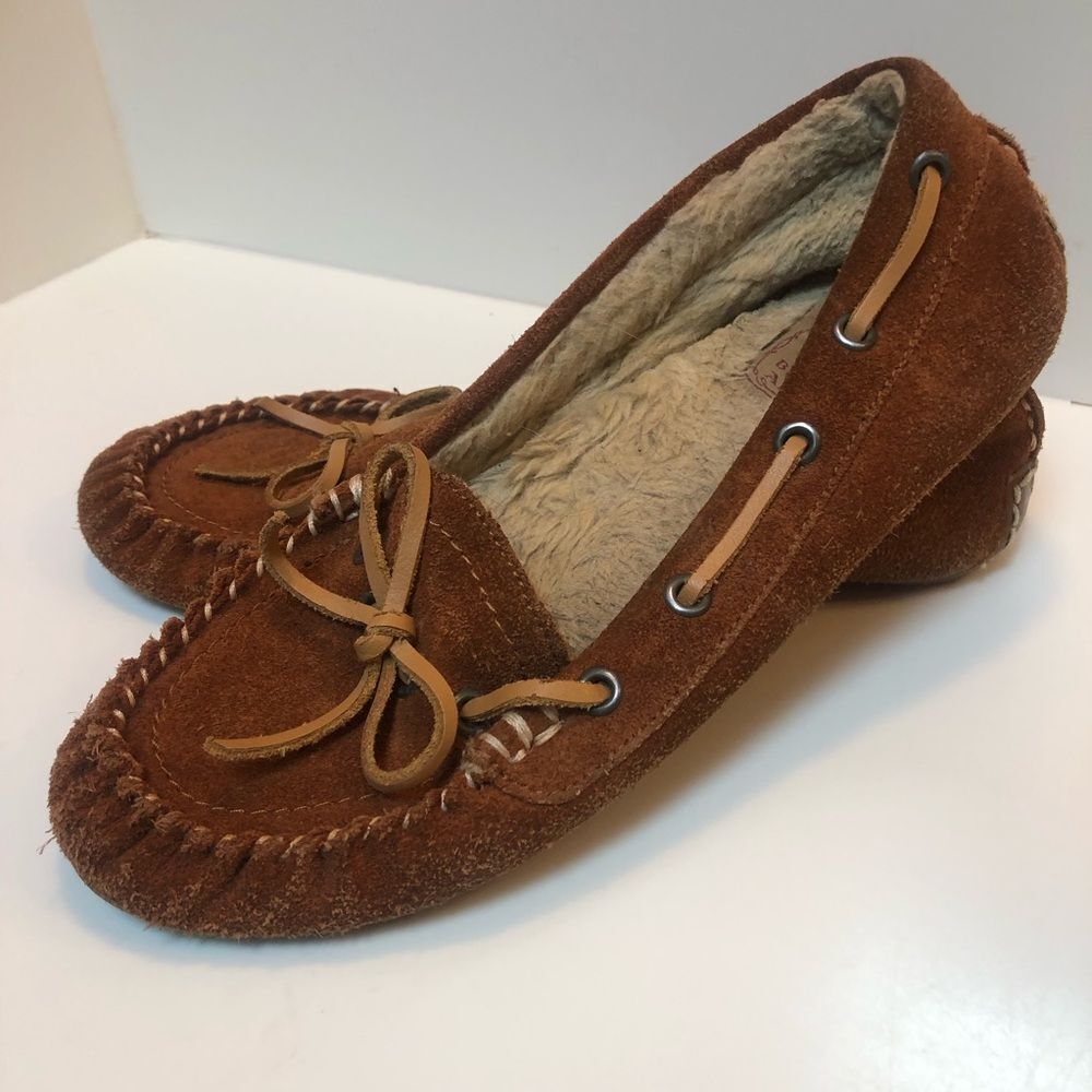Lucky Brand Brown Suede Moccasin Slippers
